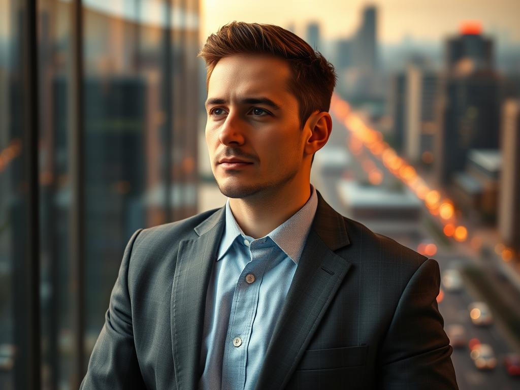 A well-dressed professional with an air of confidence, the xooox top motorcycle accident attorney stands in a modern, glass-walled office overlooking a bustling city. Warm lighting highlights their sharp features and attentive gaze, conveying a strong command of the legal landscape. The background blurs, drawing the viewer's focus to the attorney's thoughtful expression, hinting at their expertise in navigating the complexities of motorcycle accident cases. The overall impression is one of competence, empathy, and a deep understanding of the challenges faced by clients seeking justice and compensation.