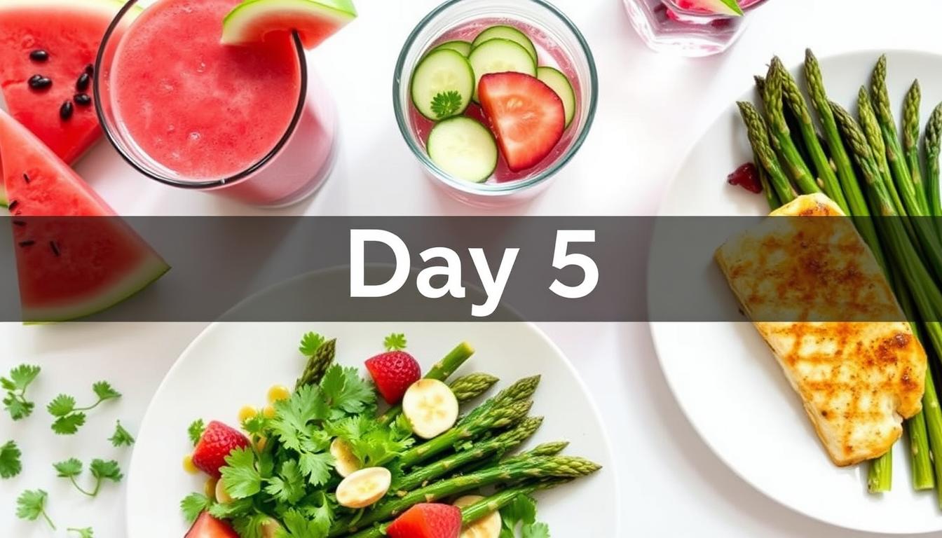 7-Day Healthy Eating Challenge for Natural Detox Day 5 meal spread for the 7-Day Healthy Eating Challenge featuring kidney-supporting foods
