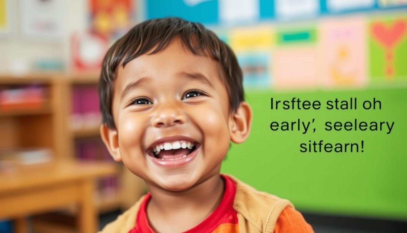 Happy child communicating effectively after early intervention for speech delay