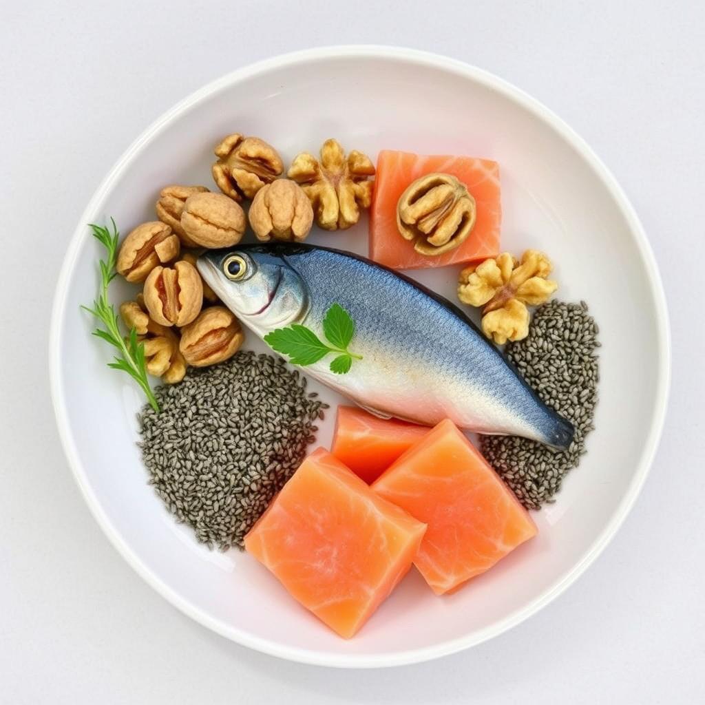 Omega-3 rich foods including fatty fish and seeds for gut health and overall wellness