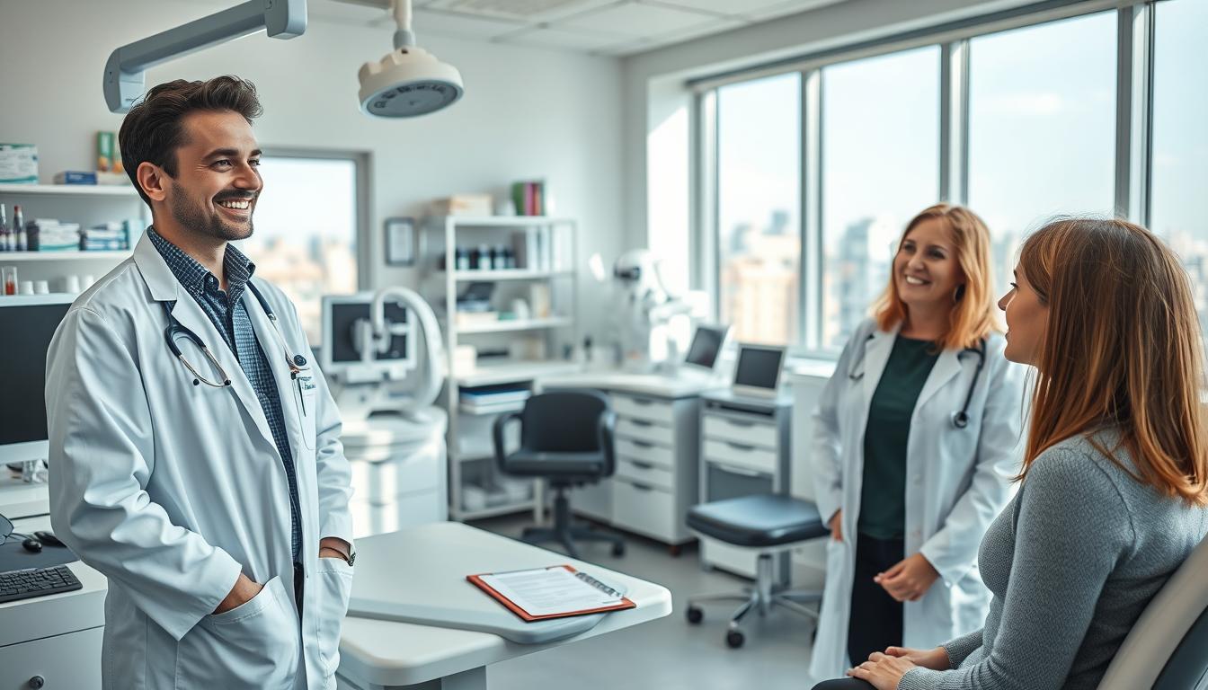 A bright, orderly medical office with various diagnostic tools and equipment neatly arranged. In the foreground, a smiling doctor in a white coat stands next to a patient, discussing preventative health screenings. The middle ground features an examination table, with medical charts and a clipboard nearby. The background showcases shelves of medical supplies and a window overlooking a cityscape. The overall scene conveys a sense of professionalism, care, and the importance of routine health checkups. Beautyquester | Health Beauty