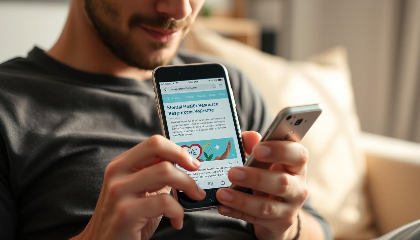 Person using a smartphone to access mental health resources and support
