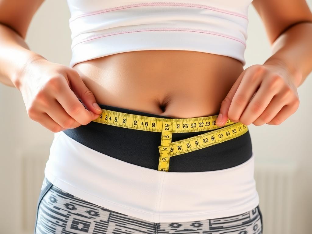 Person measuring waist while looking satisfied with weight management progress