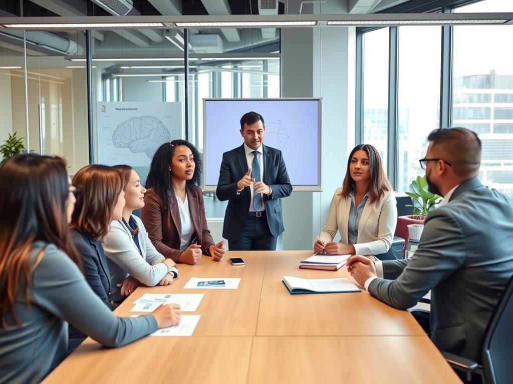 Workplace mental health training session with employees engaged in discussion