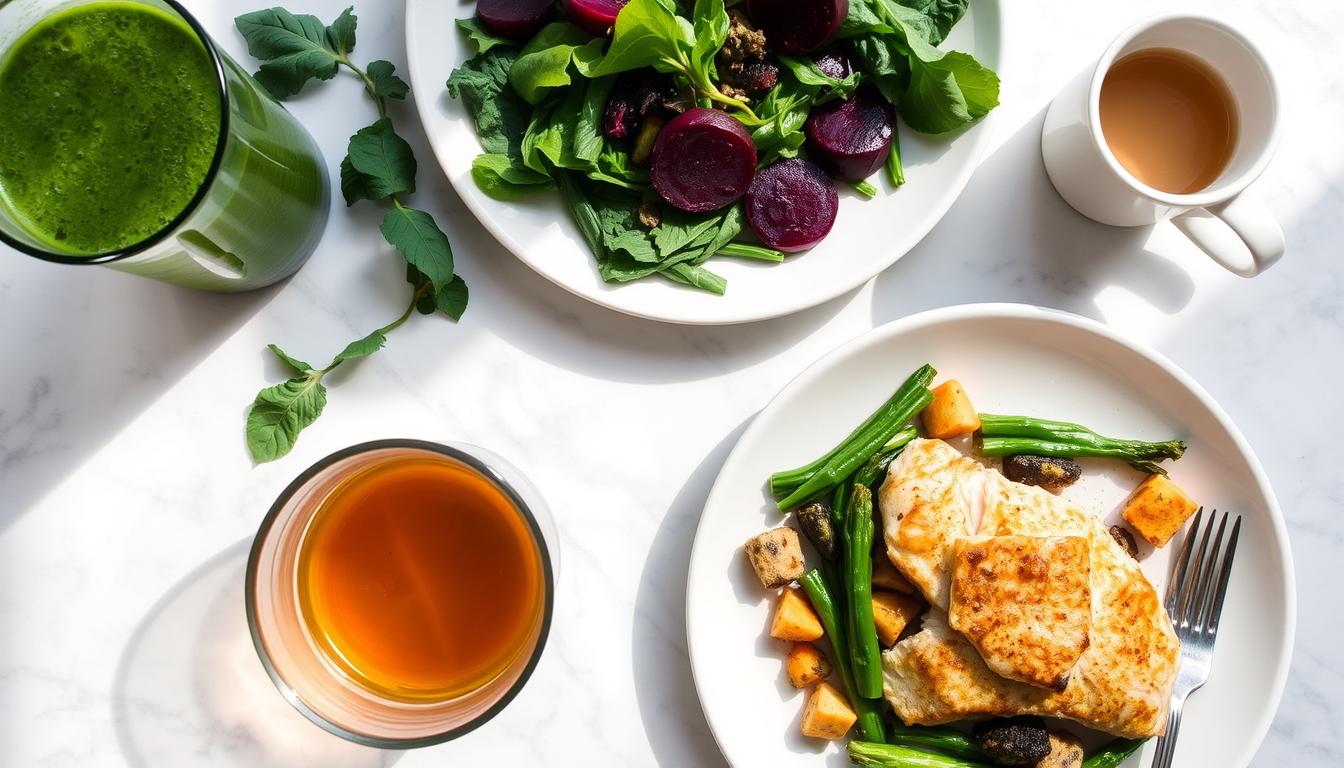 7-Day Healthy Eating Challenge for Natural Detox Day 3 meal spread for the 7-Day Healthy Eating Challenge featuring liver-supporting foods