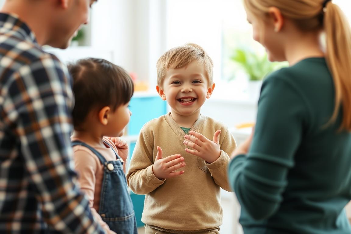 Child who has overcome speech delay playing and communicating confidently