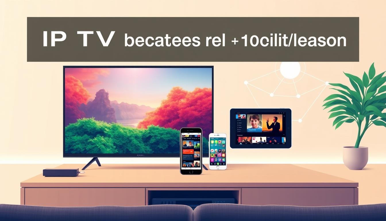 A crisp, minimalist illustration of the key benefits of IPTV packages for modern viewers. In the foreground, a sleek smart TV displaying vivid, high-definition content, conveying the superior video quality. In the middle ground, a smartphone and tablet seamlessly streaming various media, highlighting the convenience of multi-device accessibility. In the background, a stylized network diagram symbolizing the robust, low-latency infrastructure enabling reliable, uninterrupted streaming. The scene is bathed in a warm, inviting light, creating a sense of comfort and satisfaction for the discerning viewer. The overall composition emphasizes the core IPTV advantages of picture-perfect visuals, cross-platform flexibility, and dependable performance.