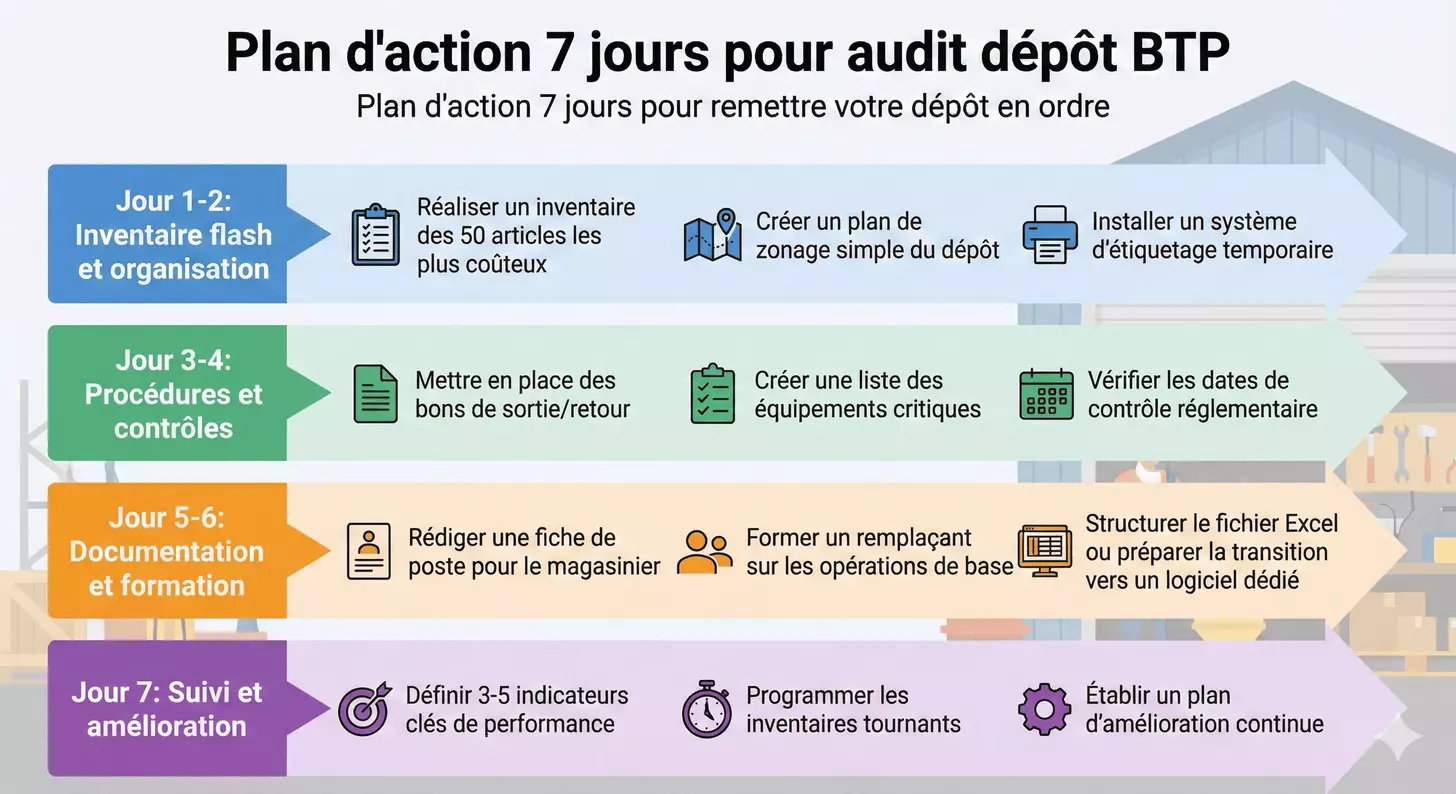 plan action 7 jours audit dépôt