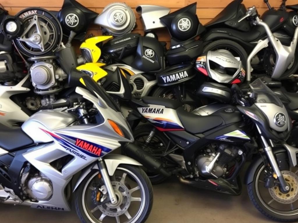 Collection of motorcycle parts from various brands at Motorbike Wreckers North Brisbane
