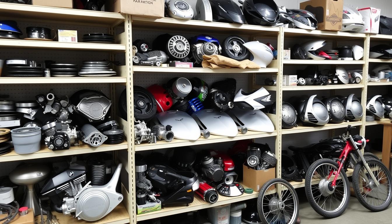 Collection of Japanese motorcycle parts from Honda, Yamaha, Suzuki and Kawasaki at Motorbike Wreckers South Brisbane
