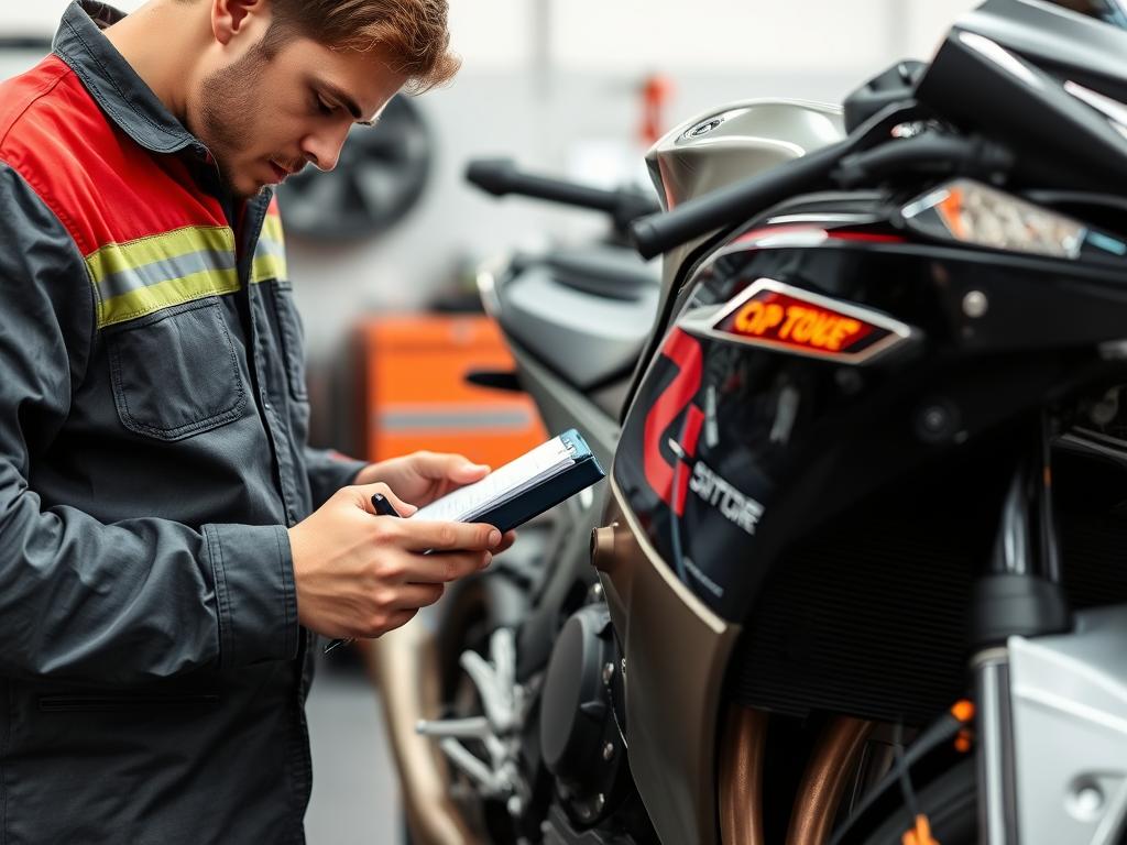 Technician inspecting a motorcycle for cash valuation in Redcliffe