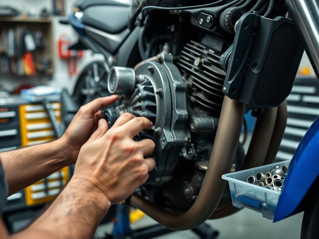 Motorcycle parts being carefully dismantled at Motorbike Wreckers Logan