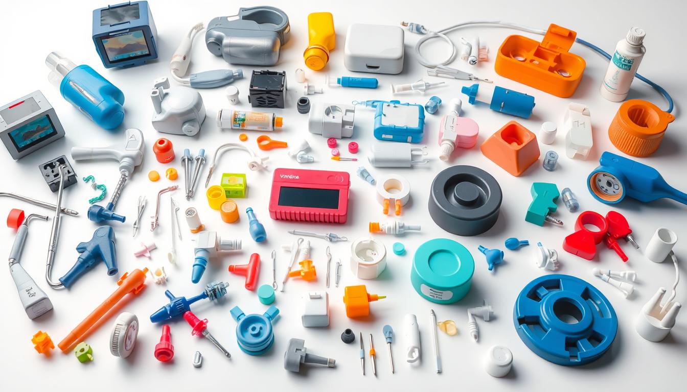 Array of diverse medical devices manufactured using injection molding in medical field