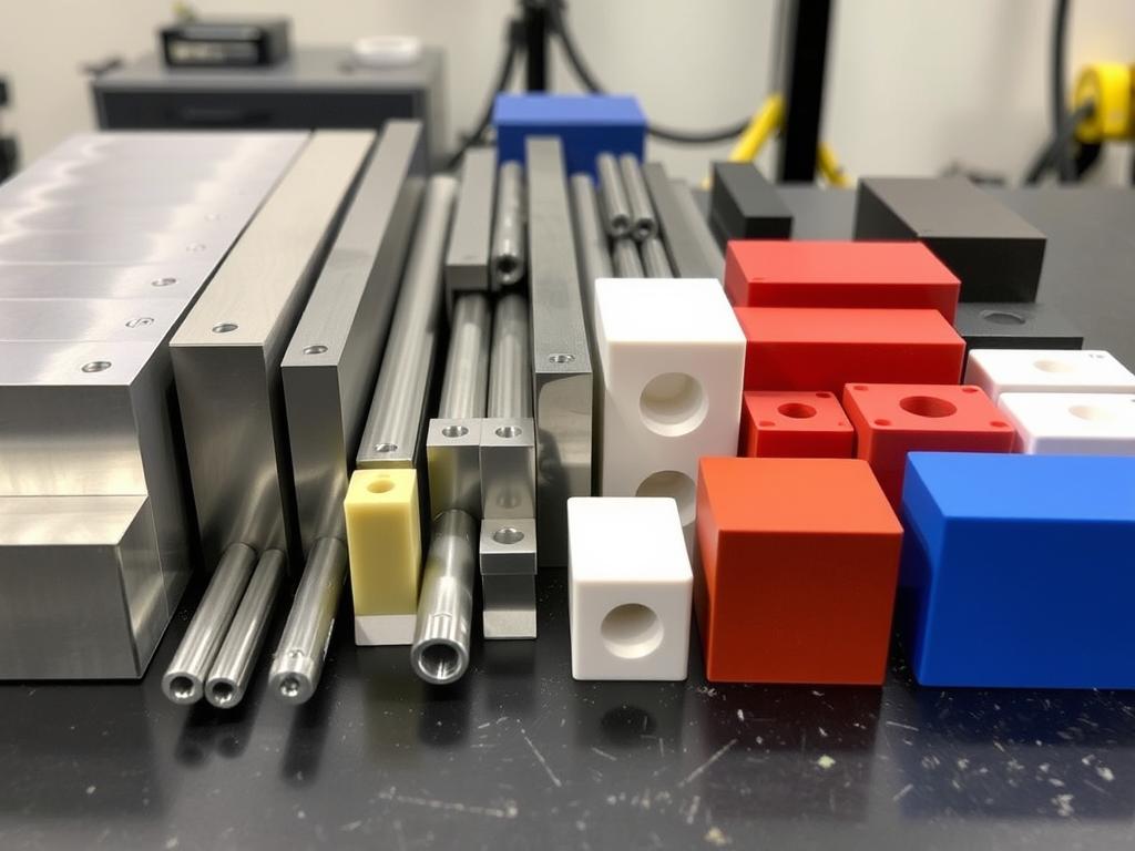 Various metal and plastic materials used in CNC prototype manufacturing