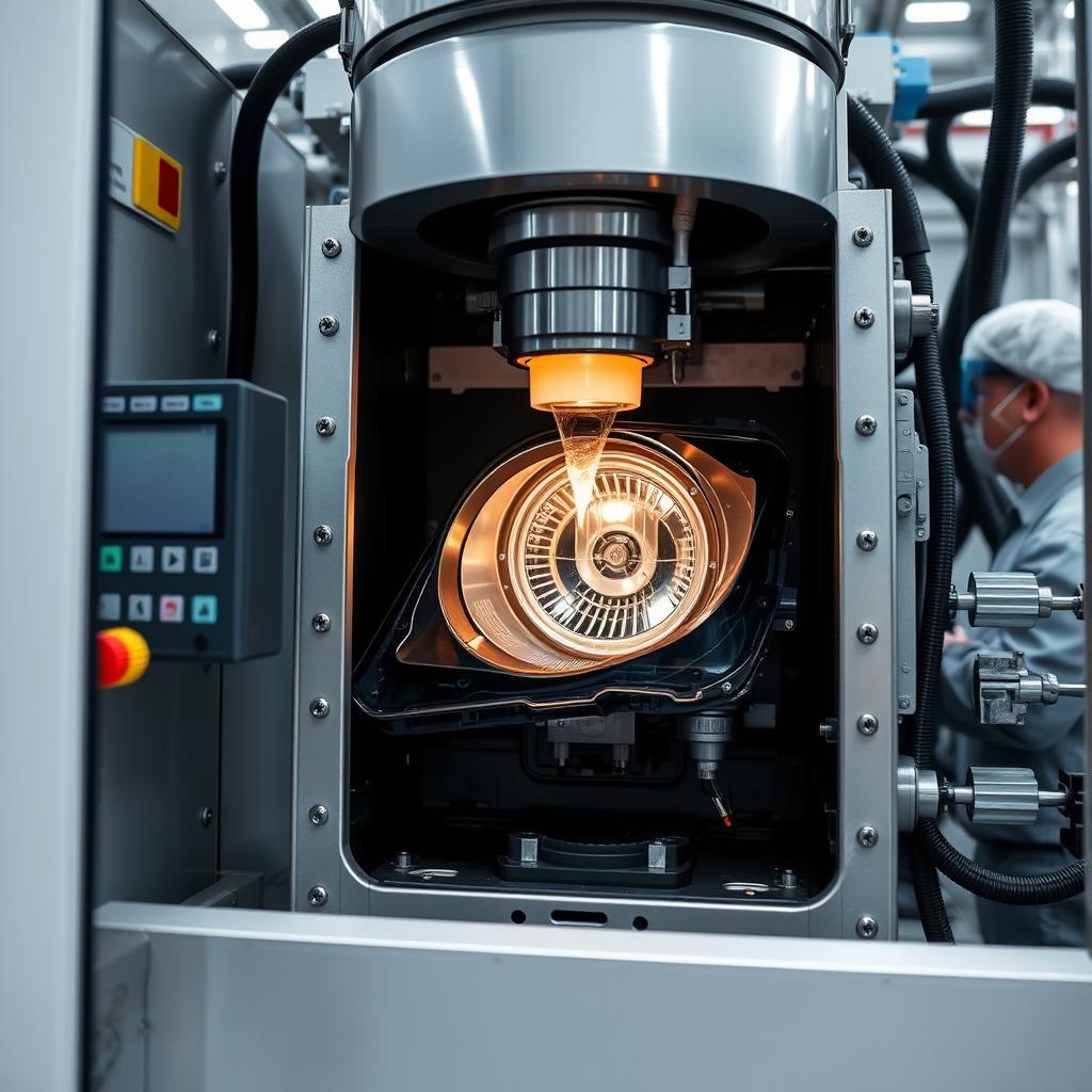 Plastic injection molding machine producing car light components