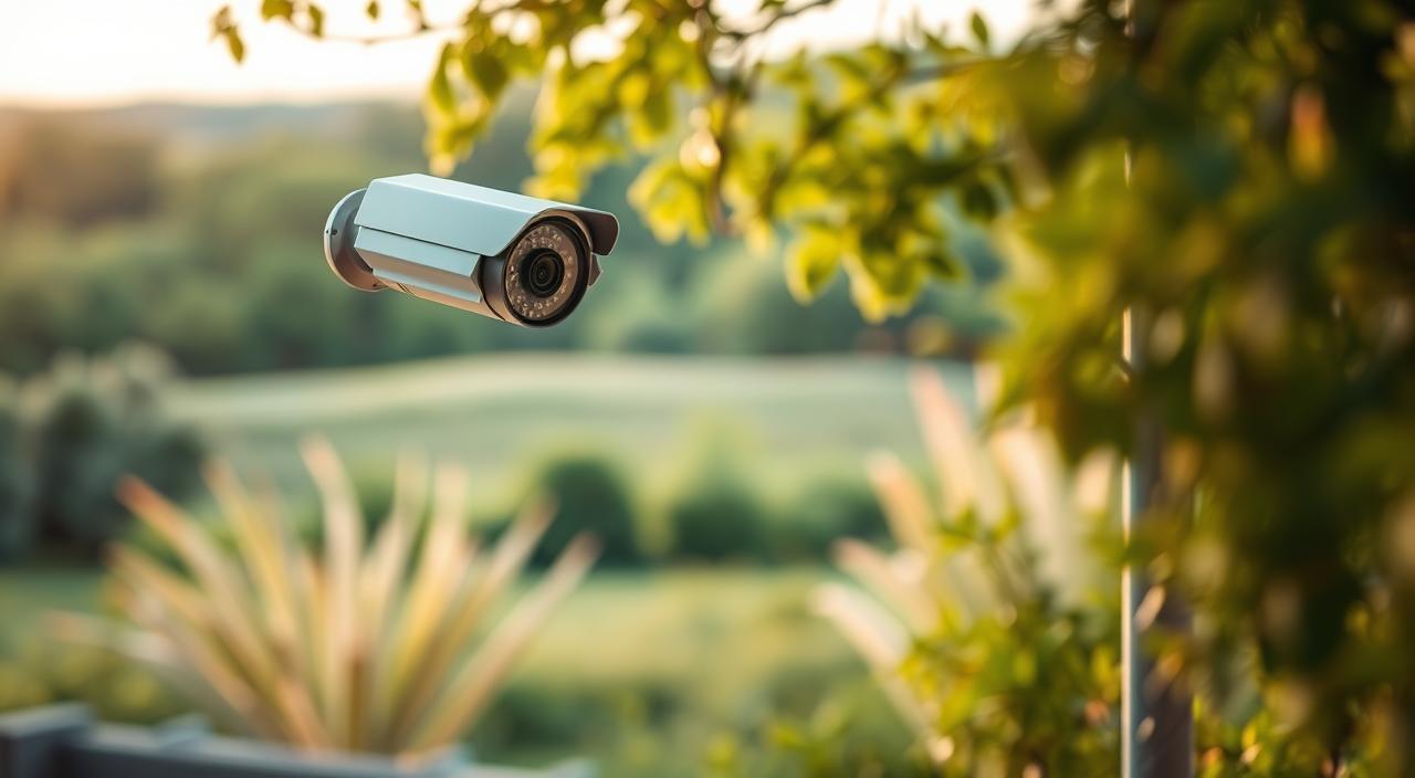 A serene outdoor setting with a well-placed 24/7 surveillance camera, its lens capturing the scene with unwavering vigilance. The camera is discreetly mounted on a sturdy pole, blending seamlessly into the natural environment. Soft, warm lighting bathes the area, creating a sense of security and reassurance. In the background, a lush, verdant landscape frames the scene, conveying a tranquil ambiance. The camera's precise, high-definition recording capabilities are evident, hinting at the reliable and comprehensive surveillance it provides, safeguarding the property and its inhabitants around the clock.
