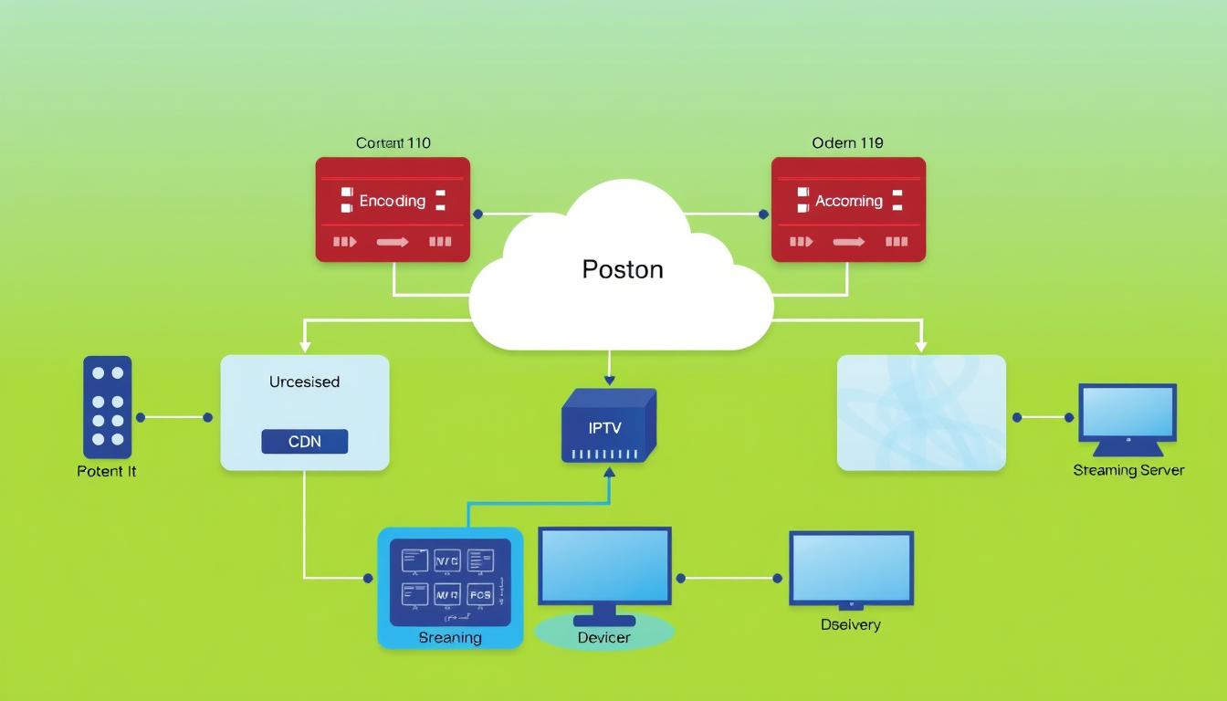 Technical diagram showing IPTV content delivery network infrastructure