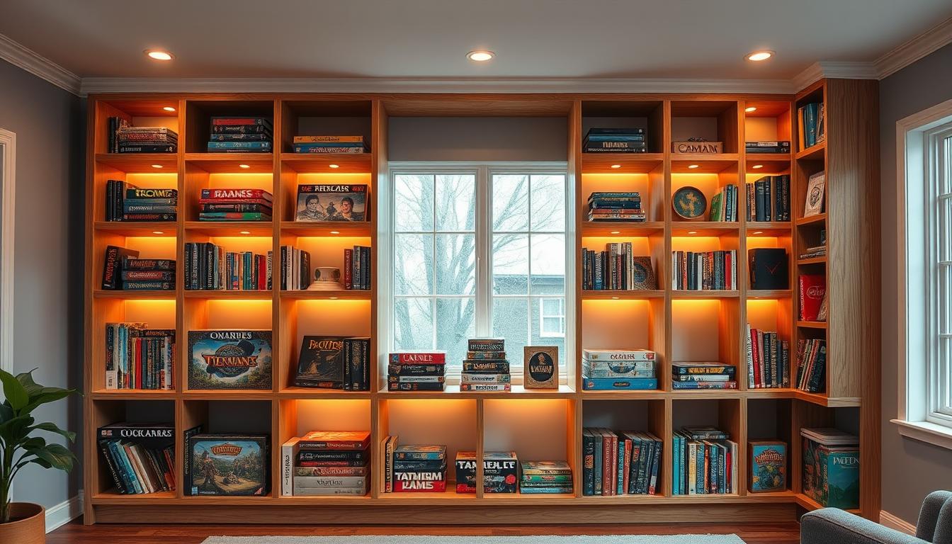 custom-built game box shelves