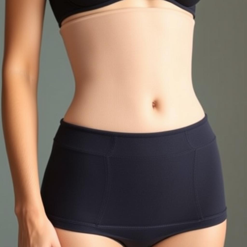 Mulher com cintura definida usando cinta modeladora