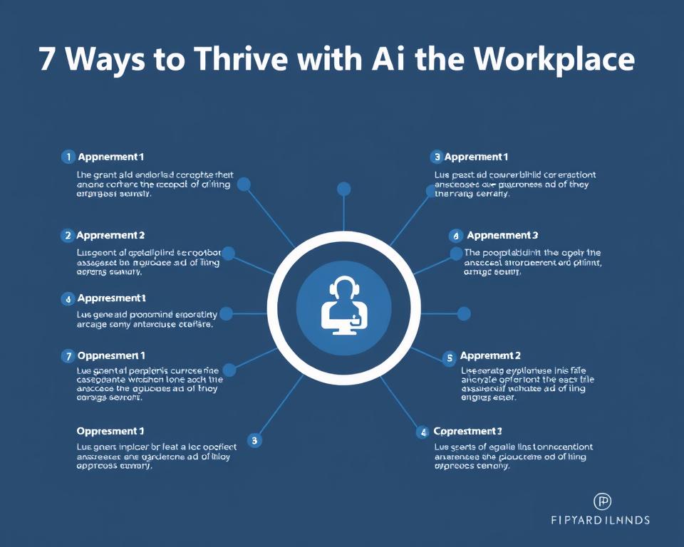Infographic summarizing the 7 strategies for thriving with AI in the workplace