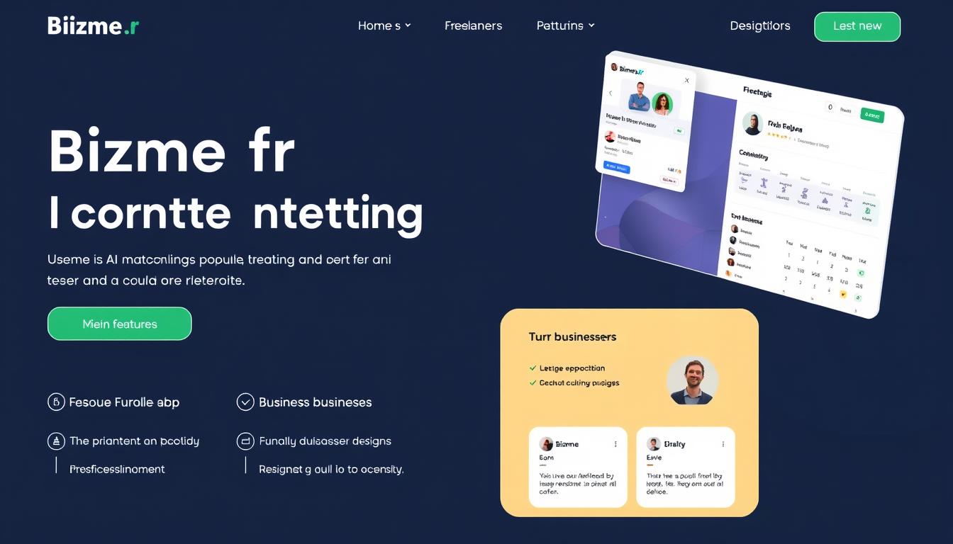 Capture d'écran de la landing page de Bizme.fr plateforme IA freelances