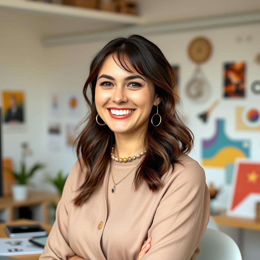 Portrait d'une designer freelance satisfaite de Bizme.fr