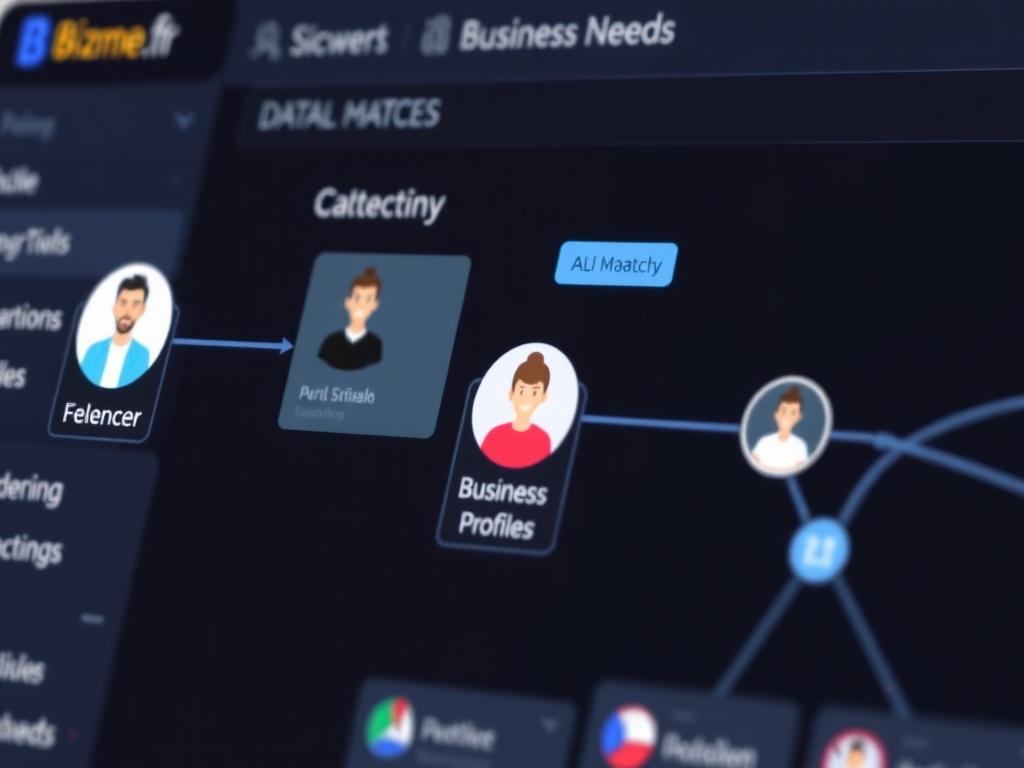 Interface de matching IA de Bizme.fr montrant la connexion entre freelances et entreprises