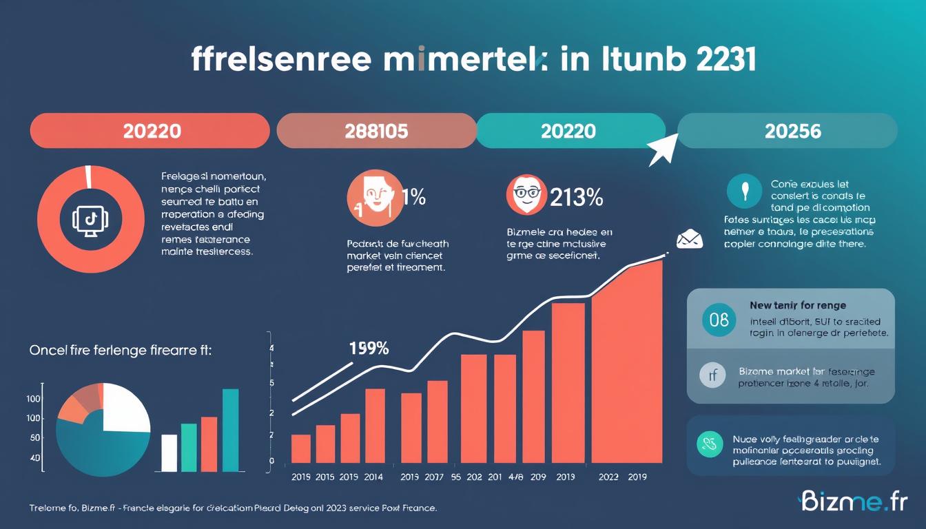 Graphique montrant l'évolution du marché des freelances en France et la position de Bizme.fr plateforme IA freelances
