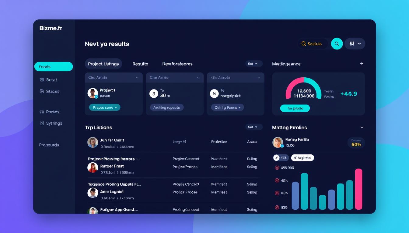 Capture d'écran de l'interface utilisateur de Bizme.fr plateforme IA freelances