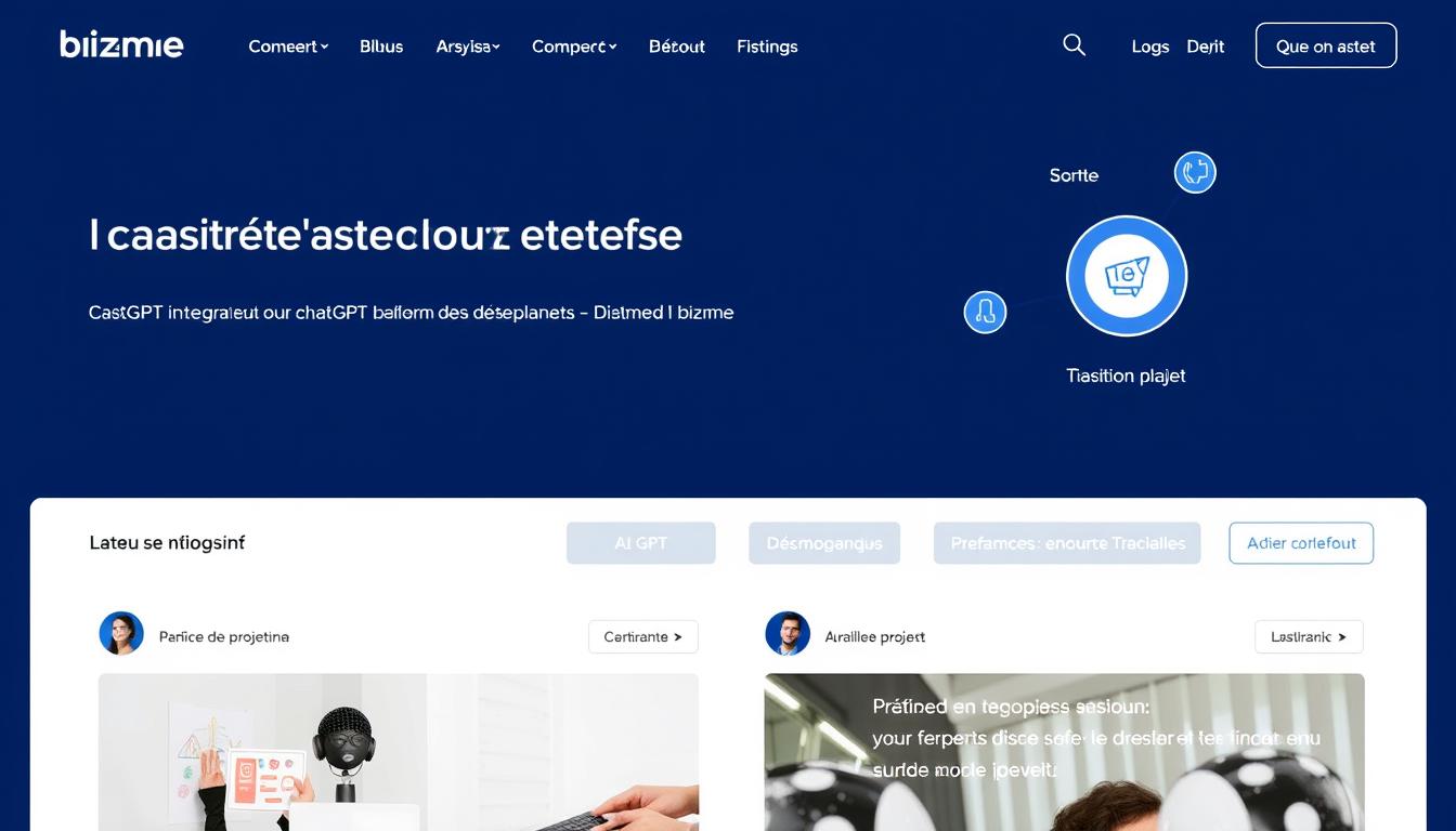 Interface de la plateforme Bizme.fr montrant l'intégration ChatGPT