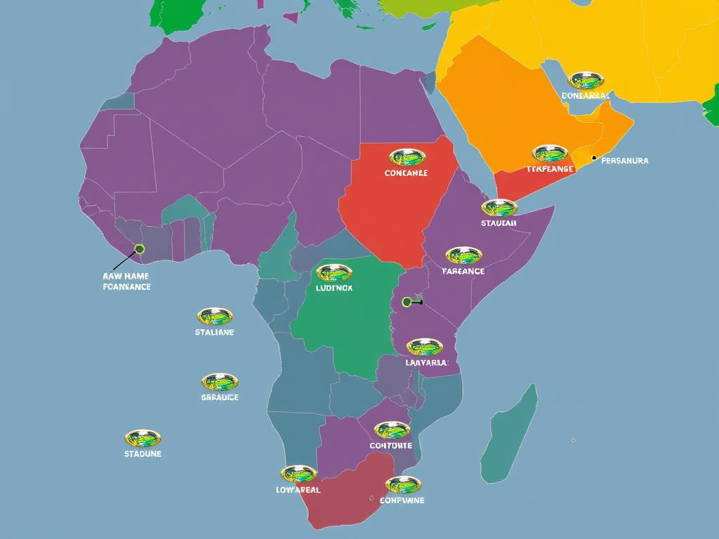 Carte des compétitions africaines couvertes par Africatopbet.com
