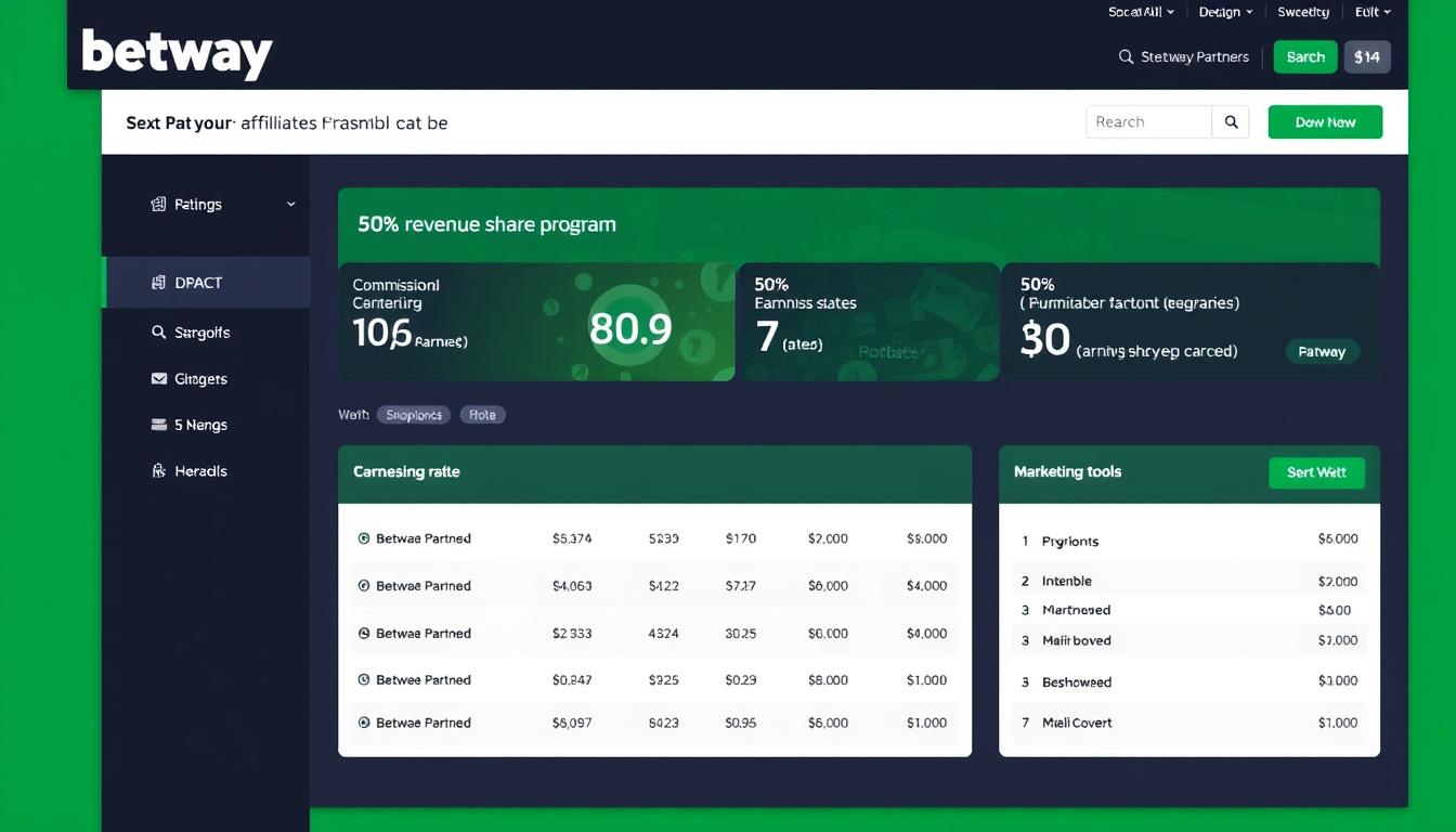 Betway Partners affiliate dashboard showing 50% revenue share rates