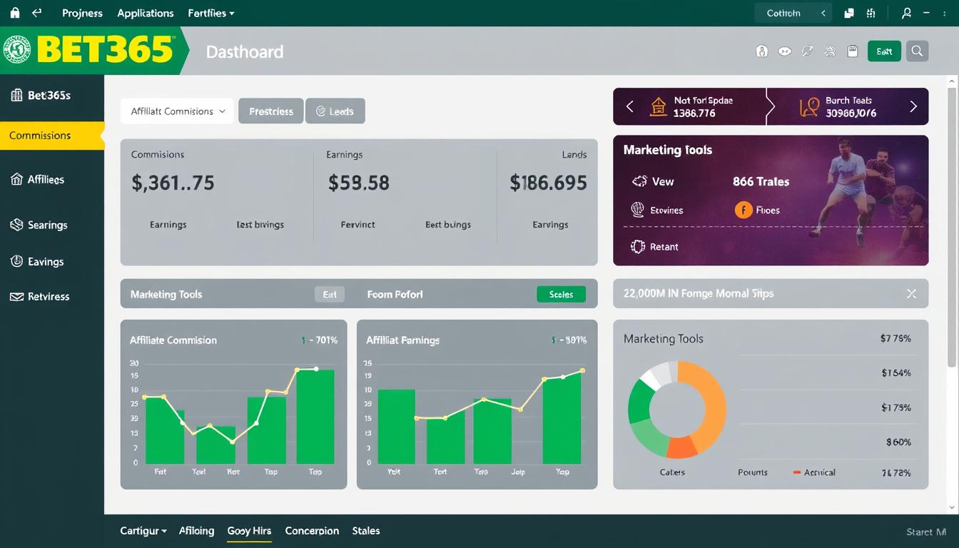 Bet365 Partners affiliate dashboard showing commission statistics