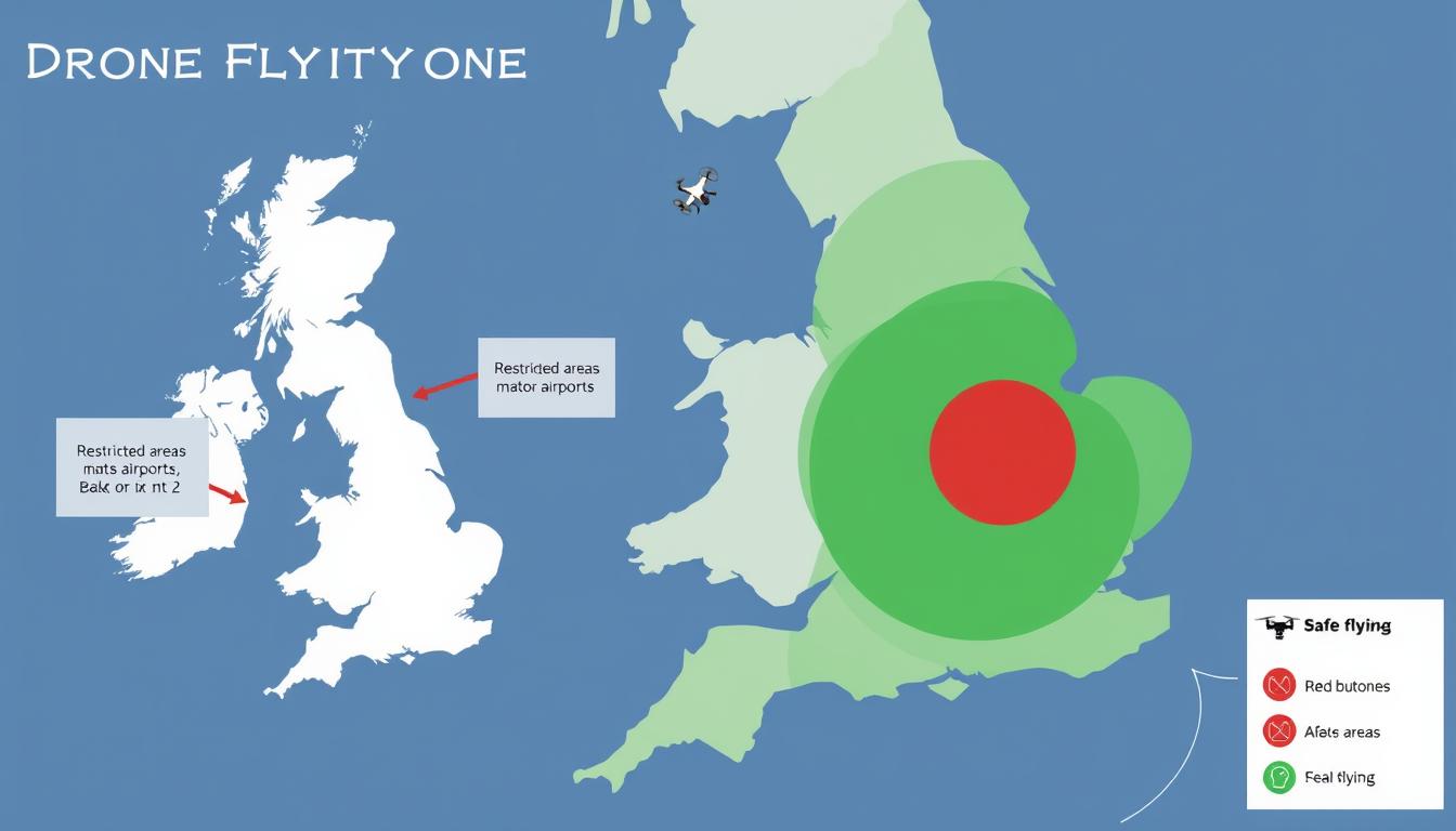 UK drone flying zones map showing restricted areas near airports