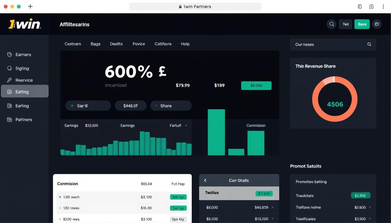 1win Partners affiliate program dashboard showing 60% revenue share