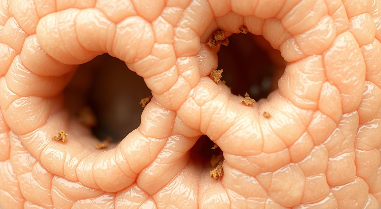 Detailed close-up view of clogged pores on human skin, showcasing enlarged pores filled with sebum, dirt, and dead skin cells. Textured, high-resolution image with natural lighting and soft focus, creating an immersive and educational illustration. The pores appear prominent yet not overly exaggerated, capturing the realistic impact of clogged pores on skin health and appearance. Neutral-toned color palette with a subtle fleshy tone, emphasizing the organic nature of the subject matter. Crisp, detailed rendering to support the informative nature of the image.