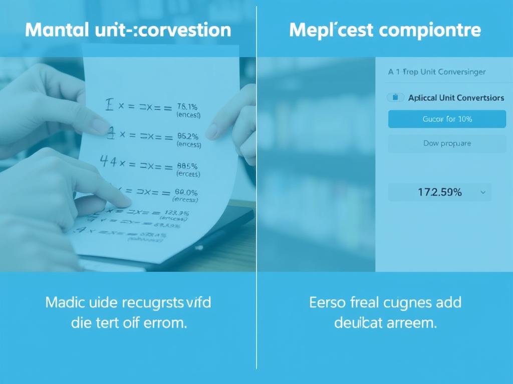 Comparison showing error reduction when using unit converter tools versus manual calculations