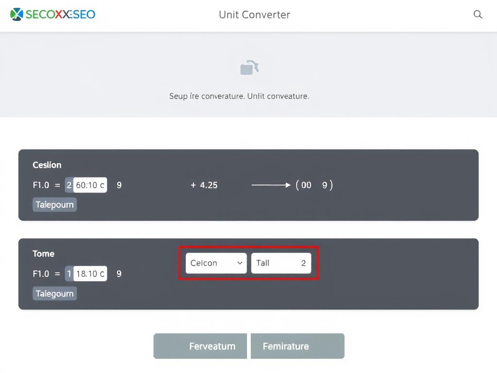 SEOXSEO Unit Converter tool interface showing multiple conversion options