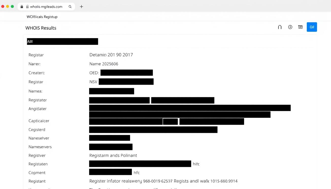Sample WHOIS lookup results showing key data fields for domain information