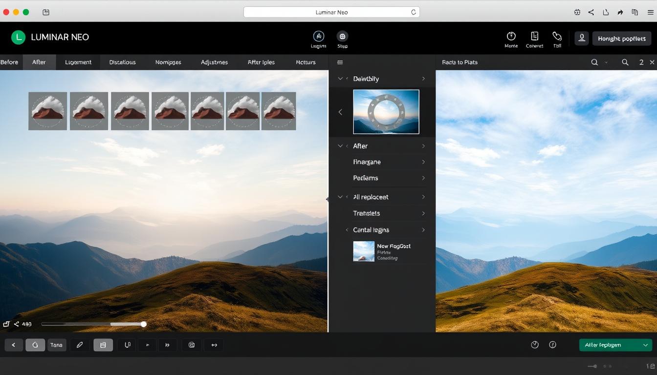 Luminar Neo interface showing AI-powered image enhancement tools