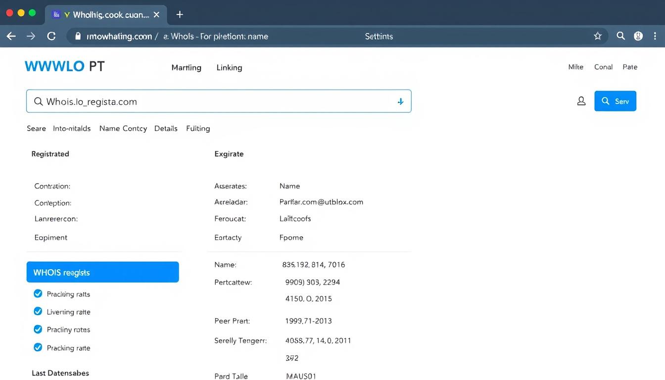 WHOIS lookup search interface showing domain information results