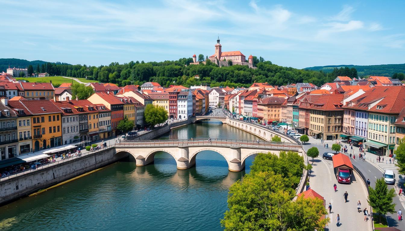 Ljubljana's picturesque old town with Triple Bridge, castle on the hill, and Ljubljanica River