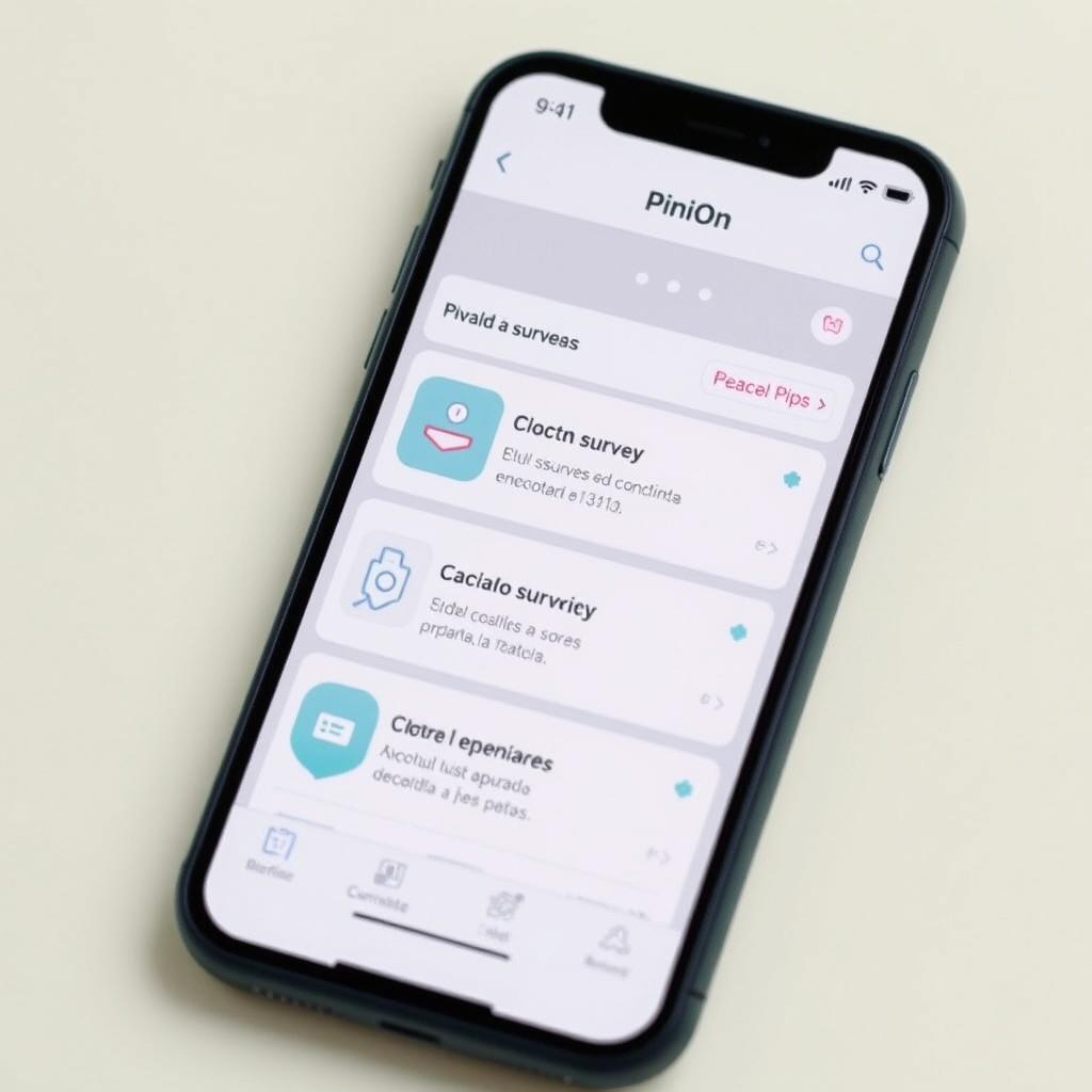 Interface do aplicativo PiniOn para ganhar dinheiro respondendo pesquisas com o Pix