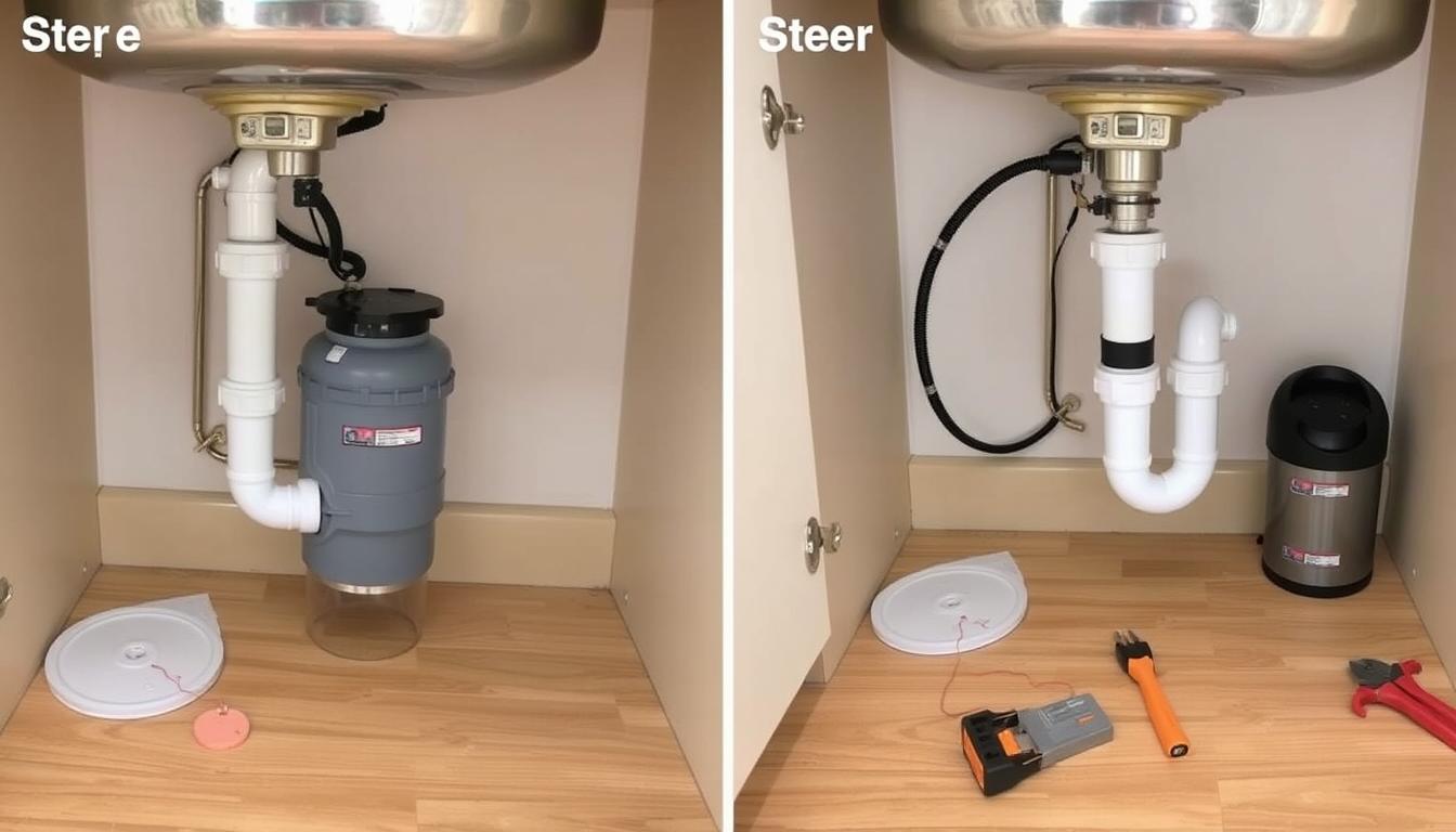 Instalação de um triturador de alimentos sob a pia