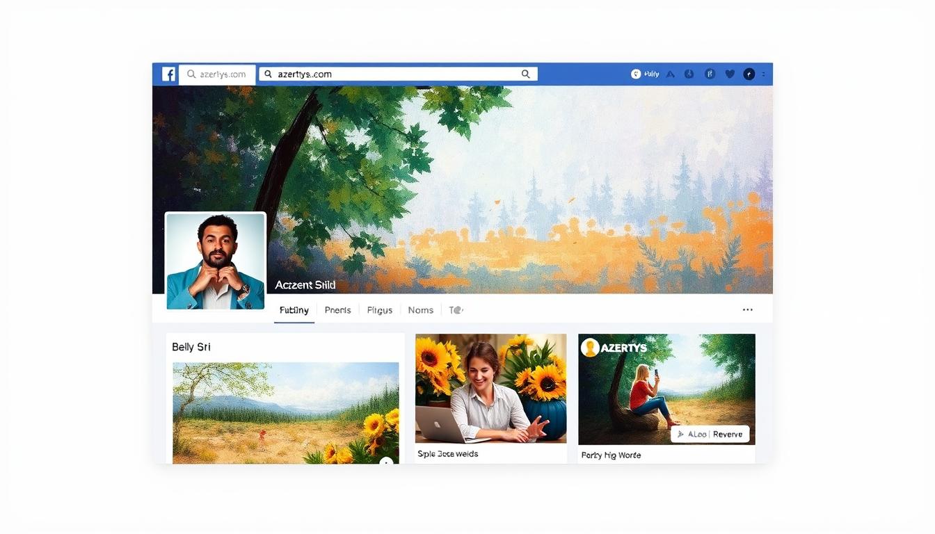 A meticulously crafted Facebook page with a sleek, modern design. The layout is clean and visually appealing, featuring a large, high-quality cover image that sets the tone. The navigation menu is intuitive, guiding users seamlessly through the content. Carefully curated visuals, such as product images and lifestyle photography, are prominently displayed, drawing the viewer's attention. Dynamic, engaging posts showcase the brand's azertys.com personality, fostering a strong connection with the audience. Subtle use of color accents and typography creates a cohesive, professional aesthetic. An active, responsive community interacts with the page, generating meaningful discussions. The overall impression is one of a thriving, well-maintained digital presence that effectively represents the brand.