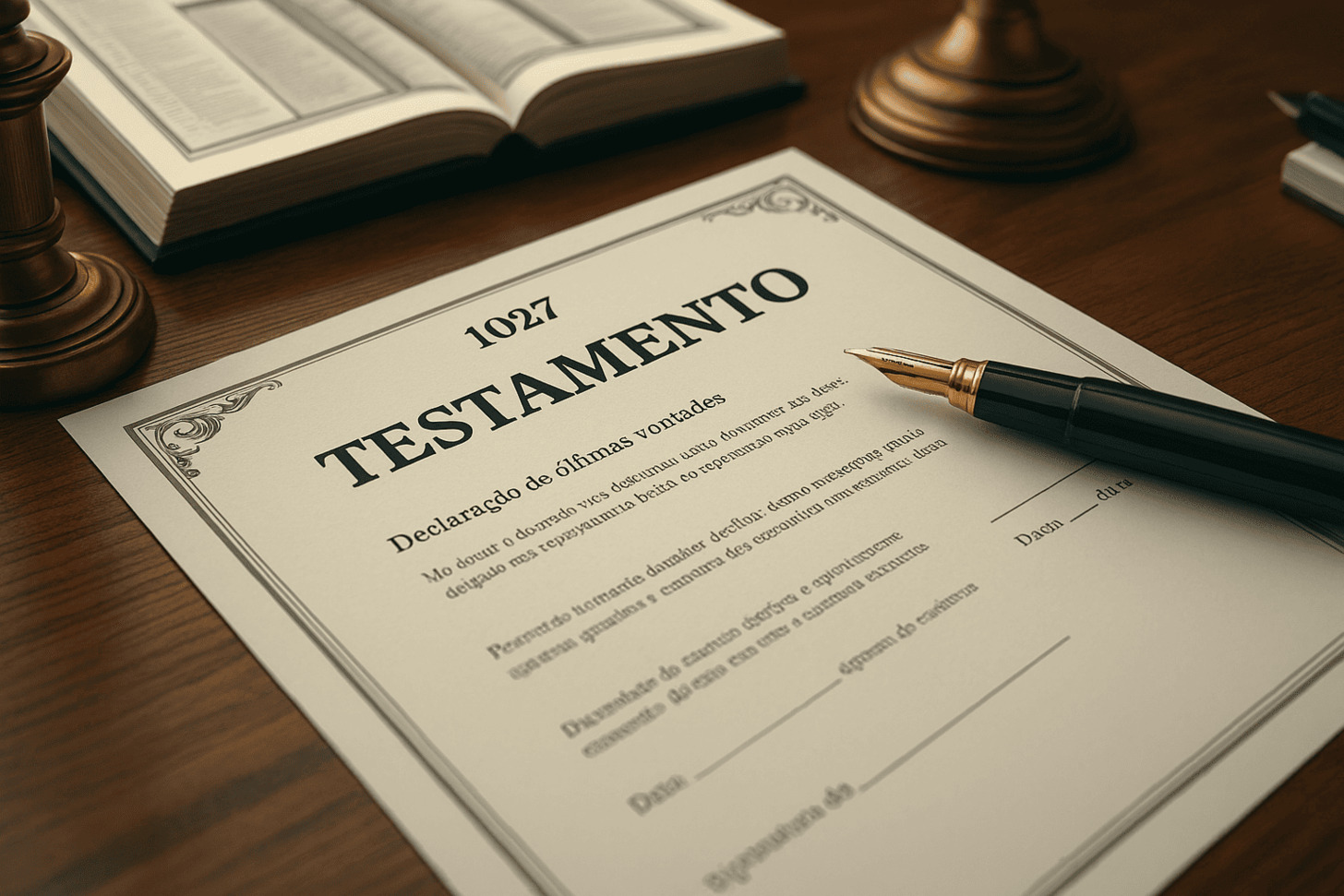 Documento de testamento com caneta e carimbo representando os tipos de testamentos no Brasil