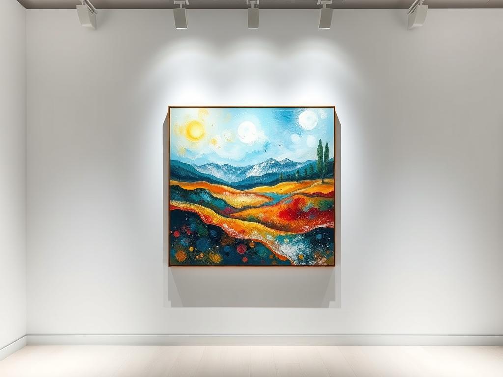 Original painting of abstract landscape art for sale in gallery. Noho Art