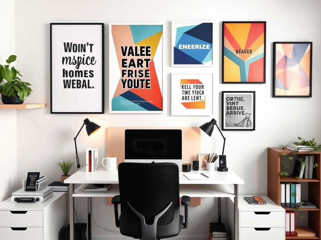 Productive home office with inspiring unique wall art pieces