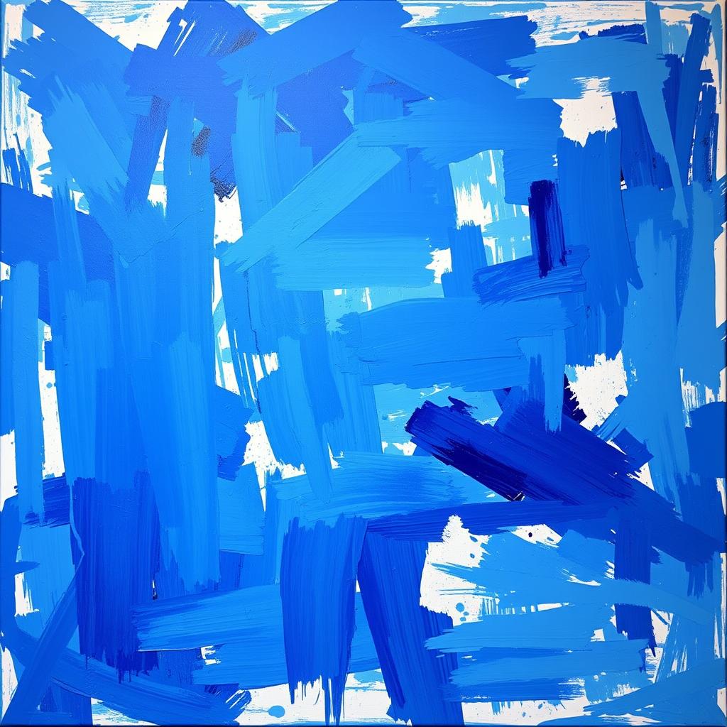 Expressive blue abstract painting with gestural brushwork at Noho Art