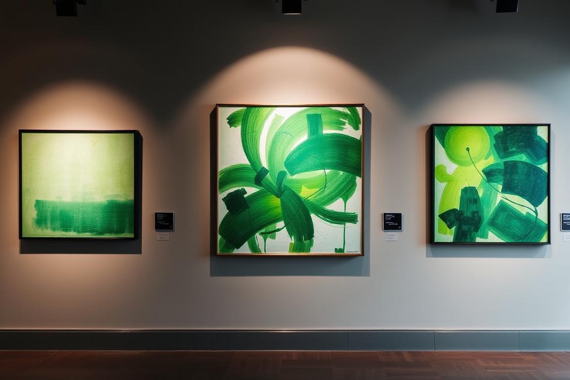 Gallery wall featuring works by notable green abstract artists. Noho Art